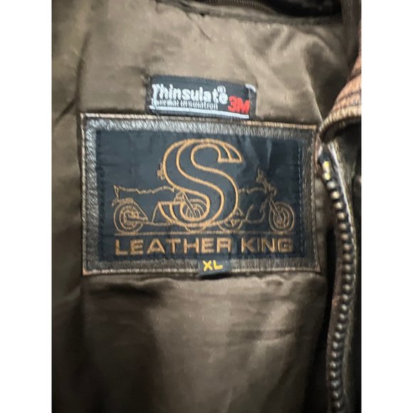 Vintage Leather King Motorcycle Jacket Brown Leather Bomber Biker Coat XL - Picture 6 of 12